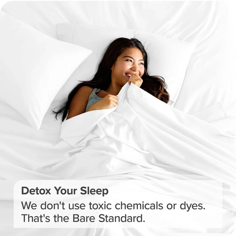 BARE Home Non Toxic 2 Pack Twin/Twin Extra Long White Flat Sheet New